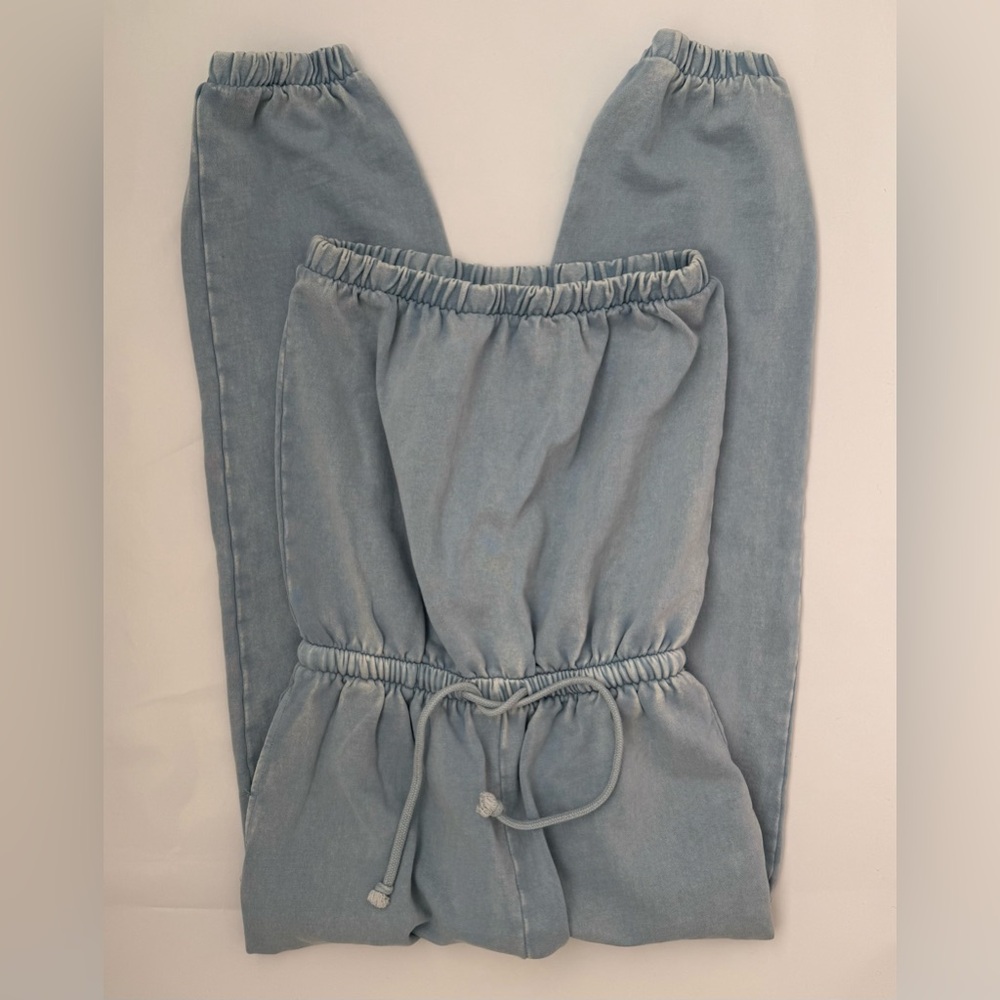 Zara Soft Blue Strapless Jumpsuit Jogger